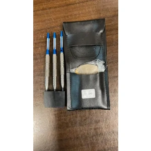 A Set of Tungsten Darts Carnival With Wallet Blue and Silver.