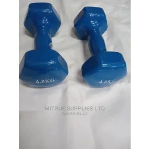 A Pair of Blue Rubber Dumbbells 4kg.