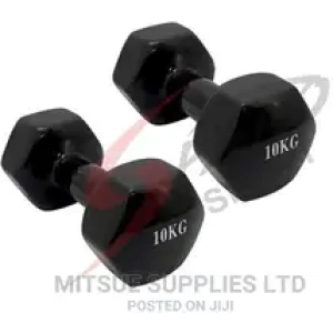 A Pair of Dumbbells 10kg - Black Rubber (2x10kg).