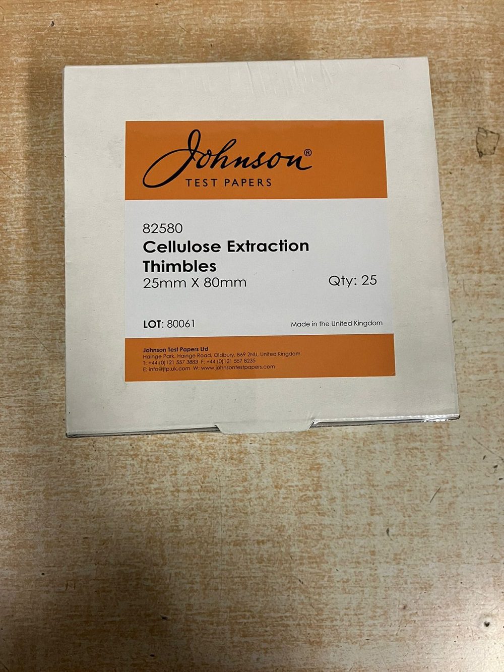 Extraction Thimble cellulose 25X80Mm (JOHNSON) code 82580.